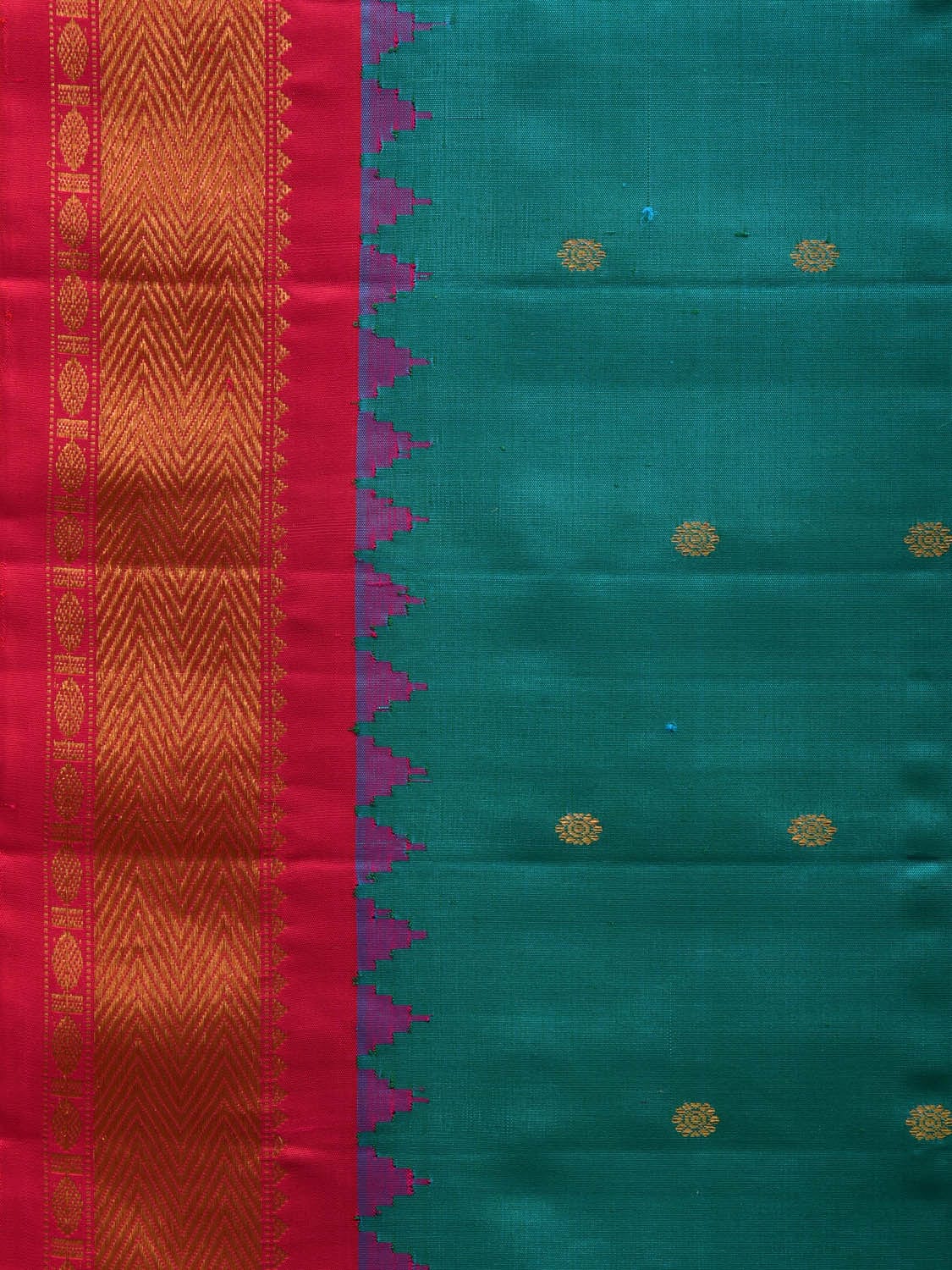 Teal and Pink Gadwal Silk Handloom Saree with Mango Pallu and Temple Border Design g0307