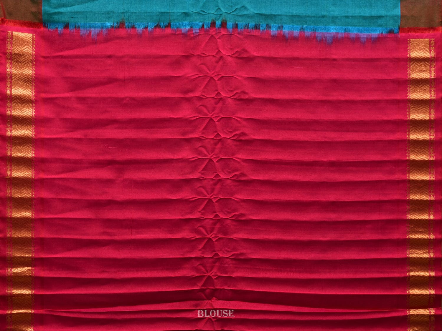 Teal and Pink Gadwal Silk Handloom Saree with Mango Pallu and Temple Border Design g0307