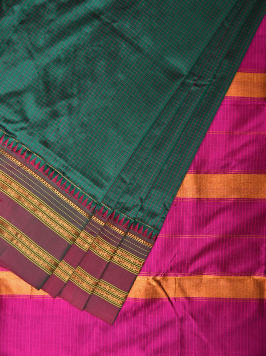 Teal and Pink Narayanpet Silk Handloom Saree with Checks Design No Blouse np0679