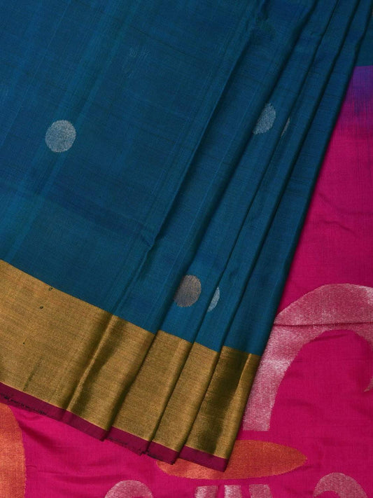 Teal and Pink Uppada Silk Handloom Saree with Peacocks Pallu Design u1786
