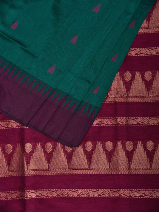Teal and Purple Gadwal Cotton Viscose Saree with Temple Border Design g0467