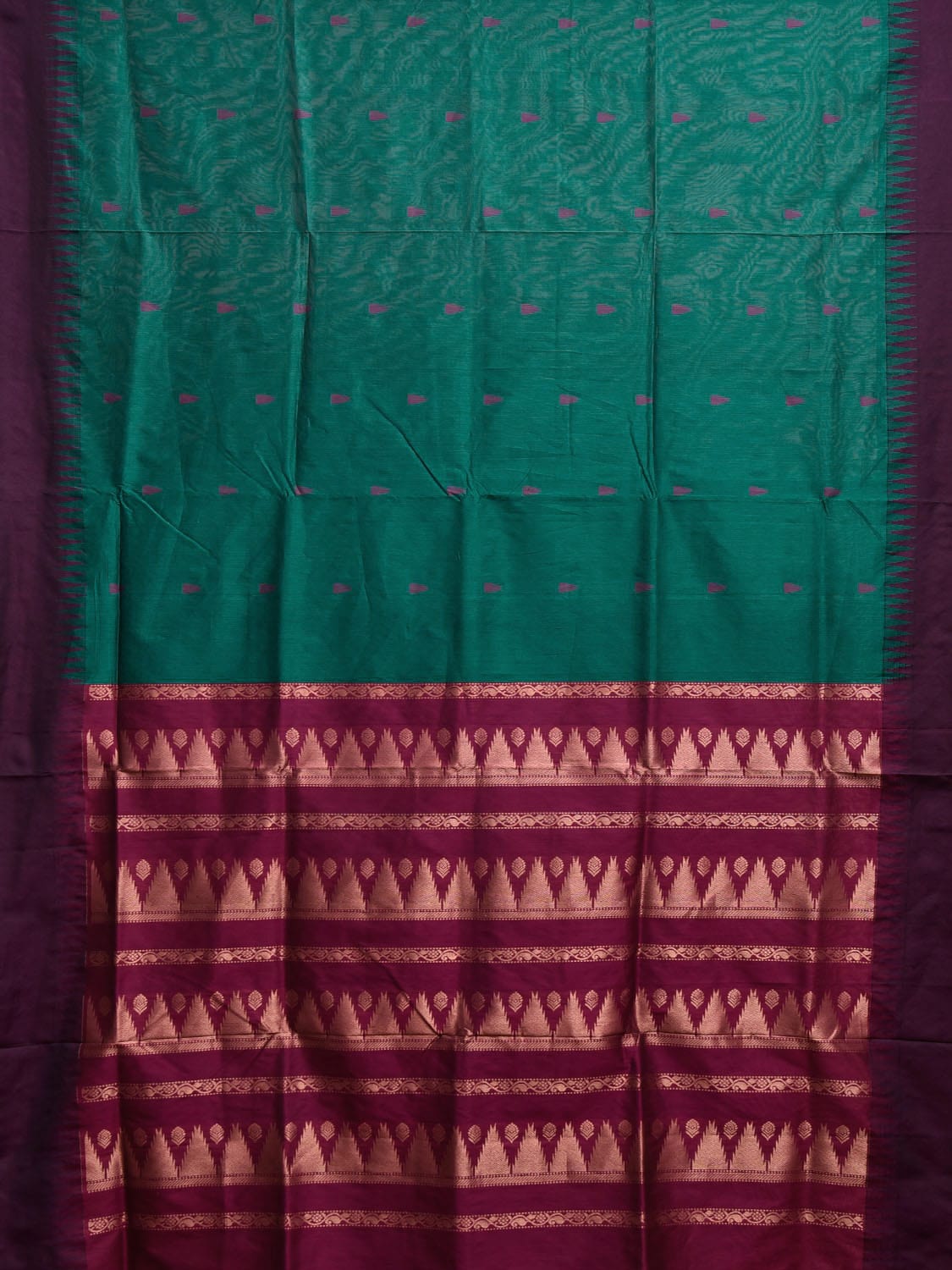 Teal and Purple Gadwal Cotton Viscose Saree with Temple Border Design g0467