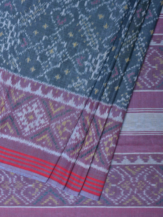 Teal and Purple Ikat Cotton Handloom Saree with Grill Design i0813