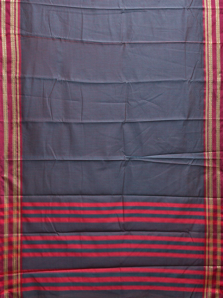 Teal and Red Bamboo Cotton Saree with Checks Design No Blouse bc0774