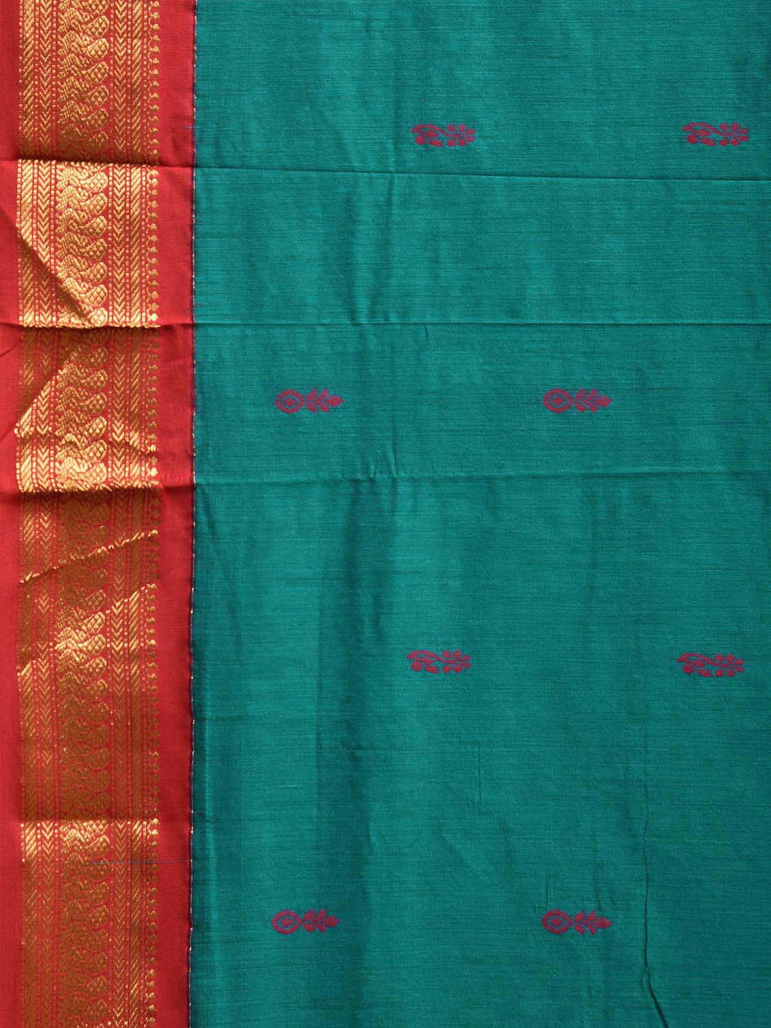 Teal and Red Gadwal Cotton Viscose Saree with Border and Pallu Design g0459