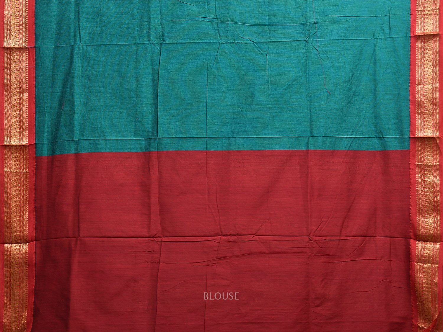 Teal and Red Gadwal Cotton Viscose Saree with Border and Pallu Design g0459