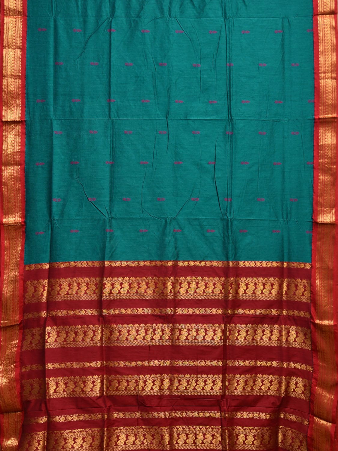 Teal and Red Gadwal Cotton Viscose Saree with Border and Pallu Design g0469