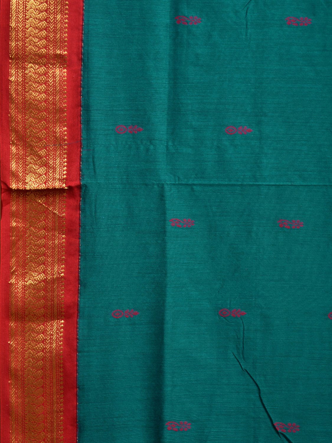 Teal and Red Gadwal Cotton Viscose Saree with Border and Pallu Design g0469