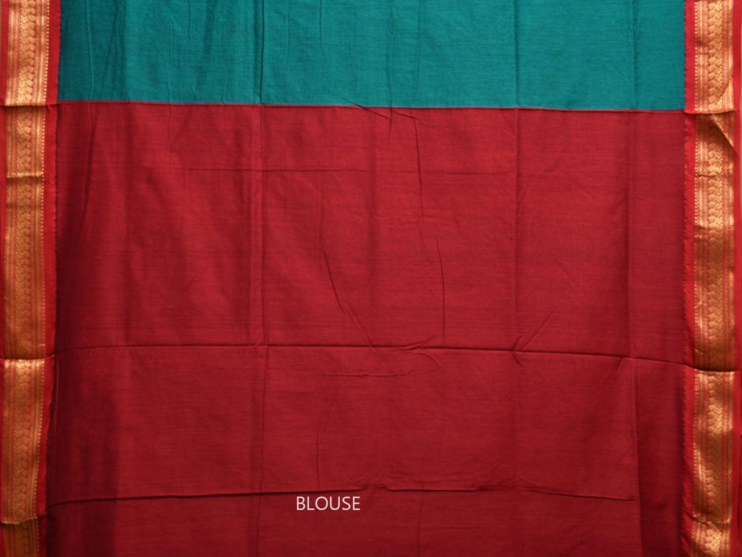 Teal and Red Gadwal Cotton Viscose Saree with Border and Pallu Design g0469