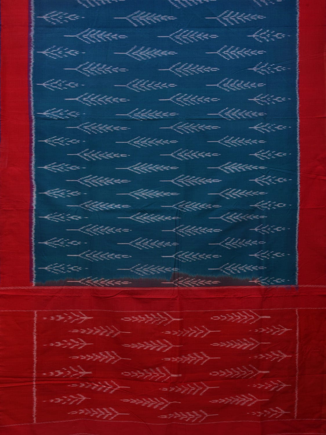 Teal and Red Pochampally Ikat Cotton Handloom Saree with All Over Design i0723