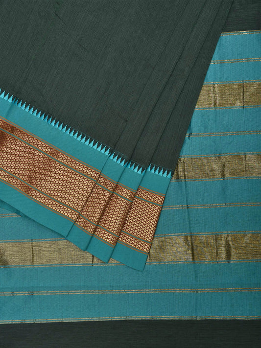 Teal and Turquoise Bamboo Cotton Plain Saree with Contrast Pallu Design No Blouse bc0658