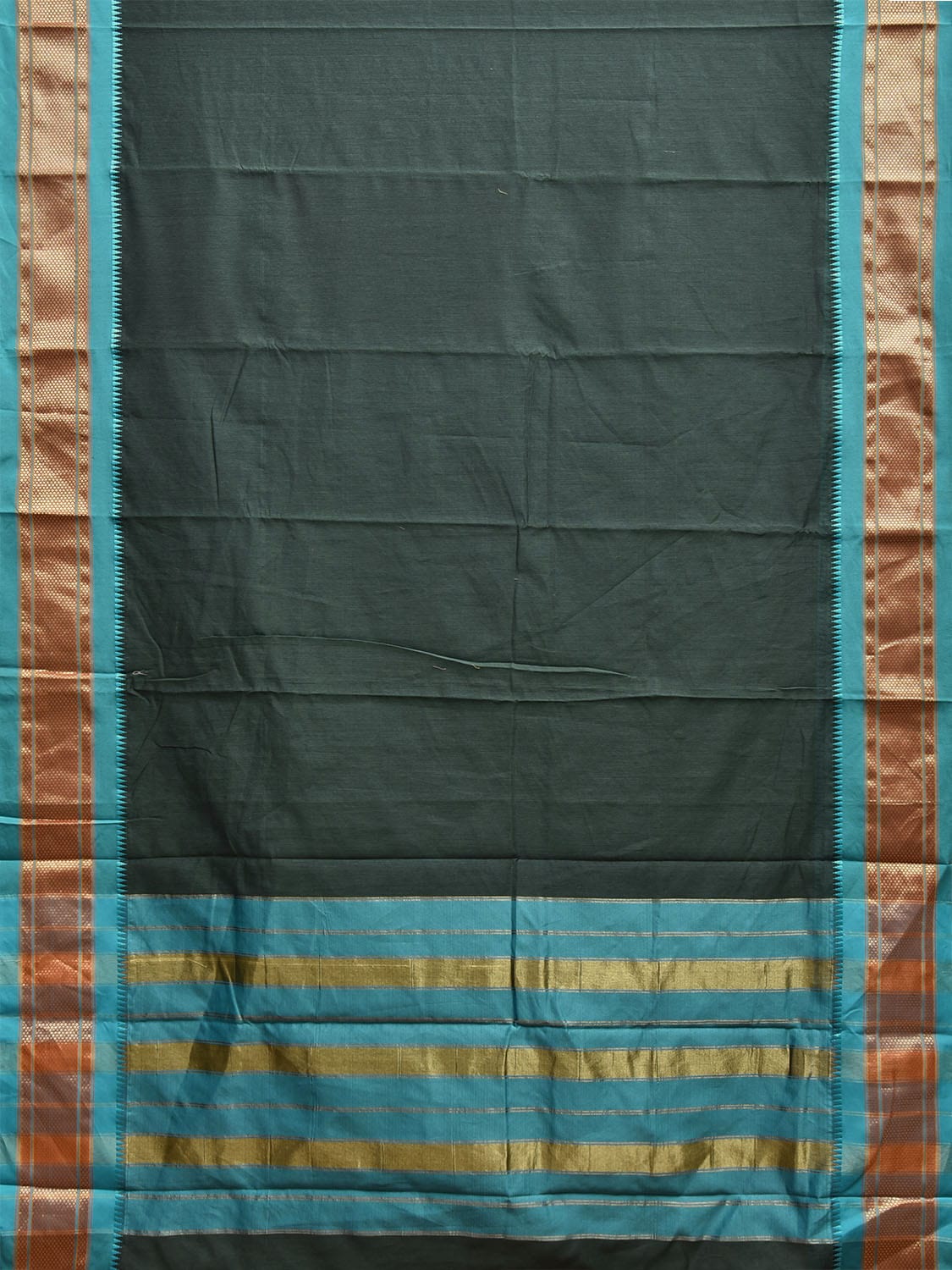 Teal and Turquoise Bamboo Cotton Plain Saree with Contrast Pallu Design No Blouse bc0658