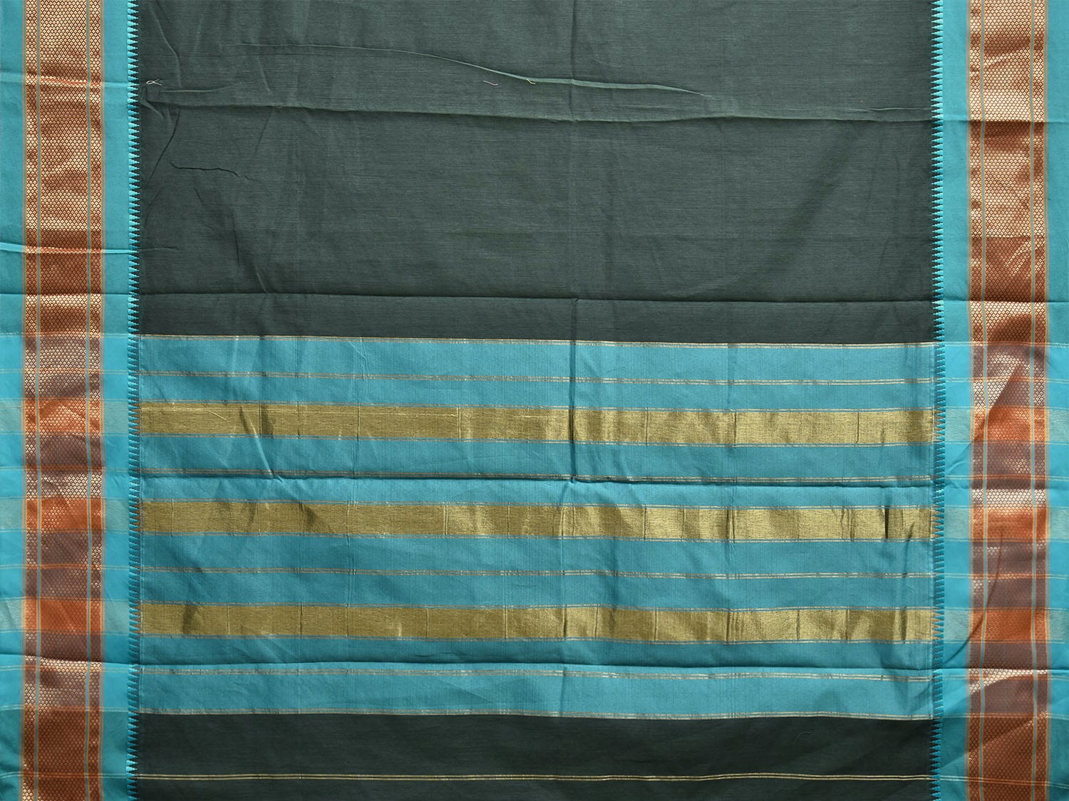 Teal and Turquoise Bamboo Cotton Plain Saree with Contrast Pallu Design No Blouse bc0658