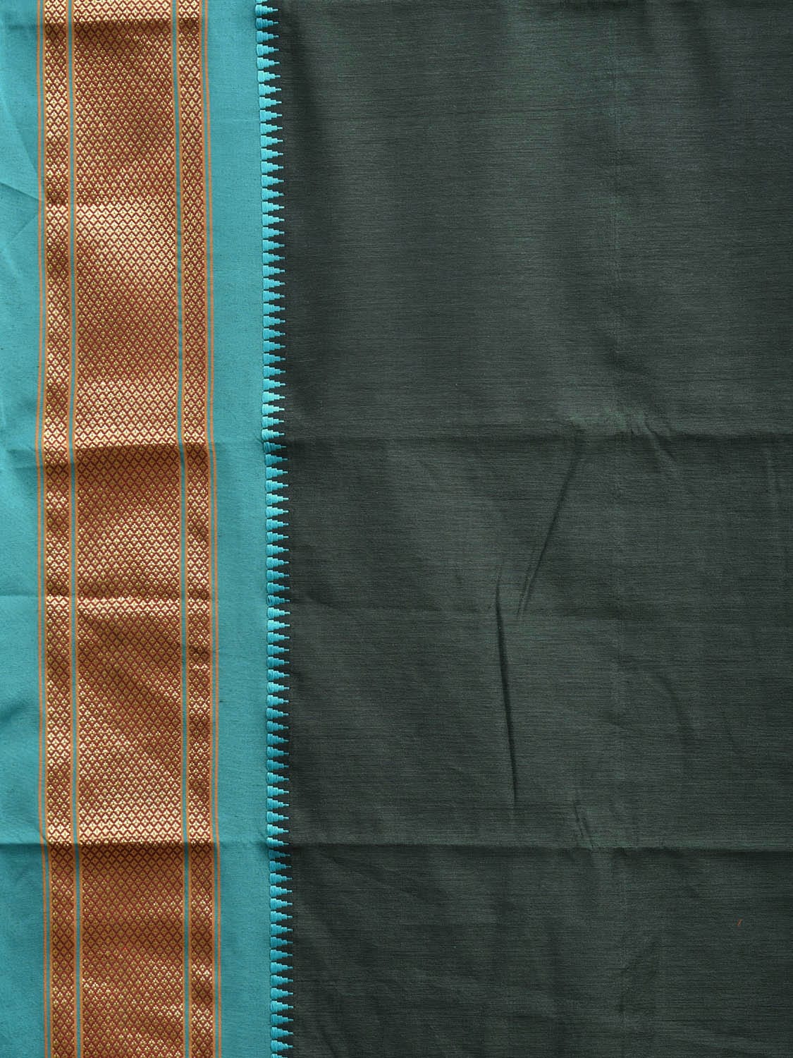 Teal and Turquoise Bamboo Cotton Plain Saree with Contrast Pallu Design No Blouse bc0658