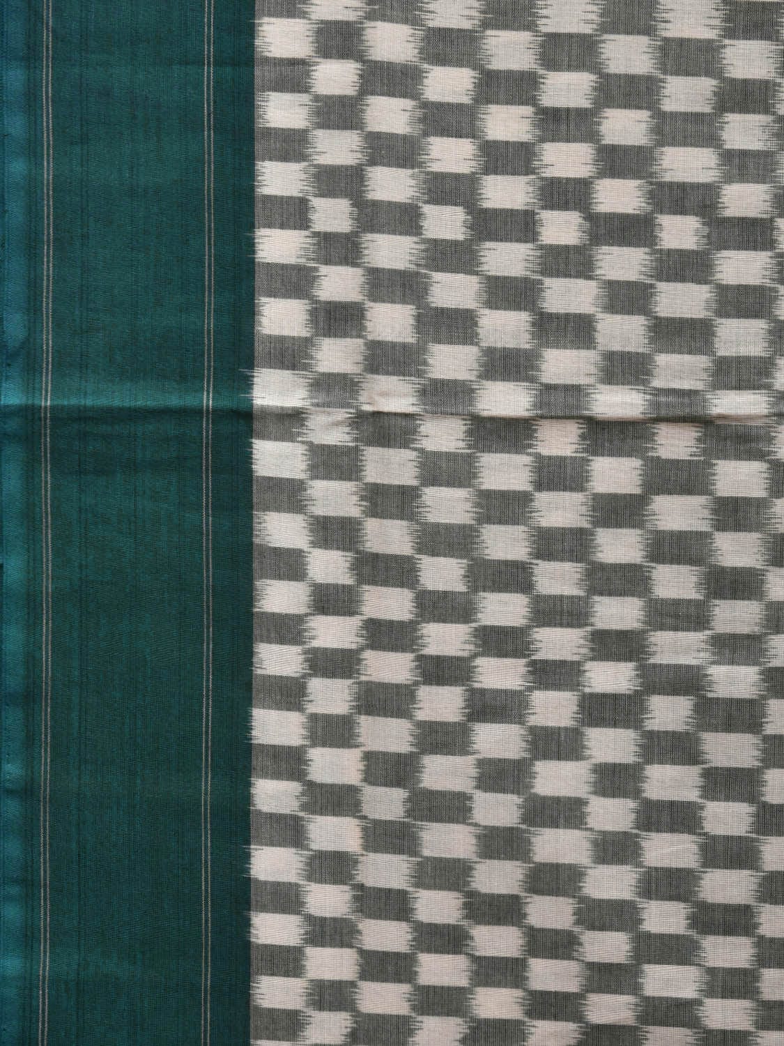 Teal and White Pochampally Ikat Cotton Handloom Saree with Small Checks Design i0691