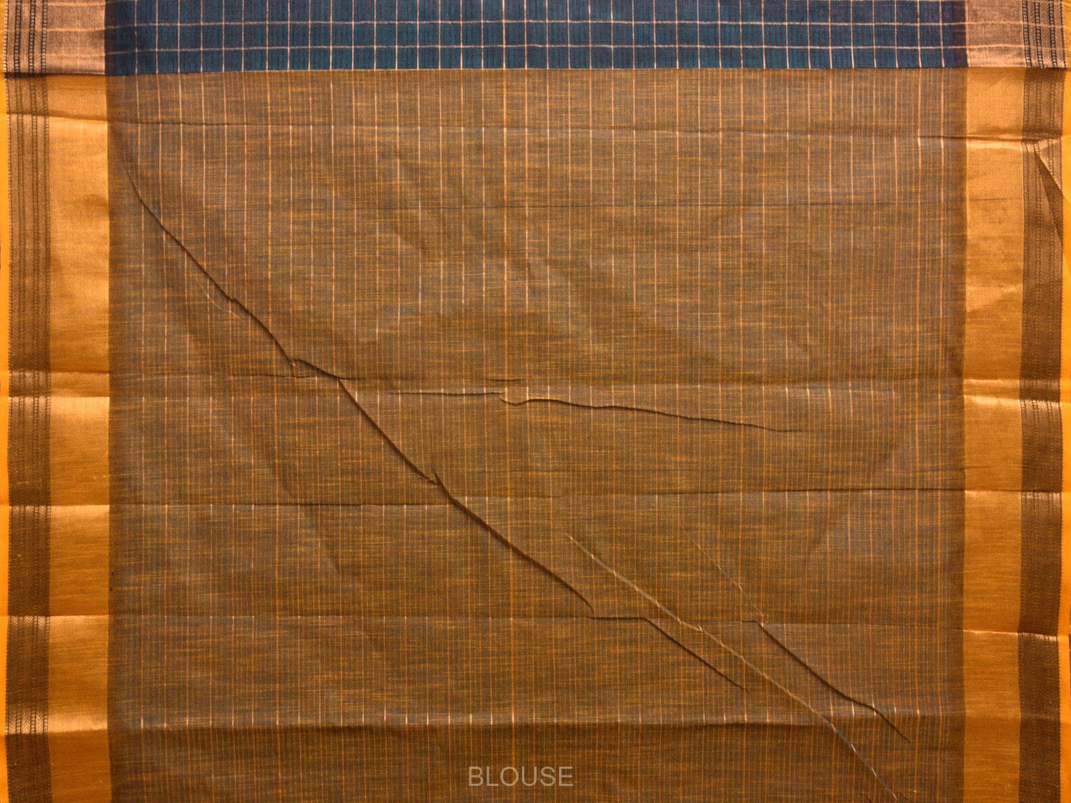 Teal and Yellow Kanchipuram Cotton Saree with Big Checks Design k0598