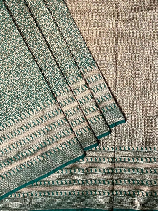 Teal  Antique Zari Banaras Katan Intricate Allover Brocade Saree with Border and Pallu Design b0318ds
