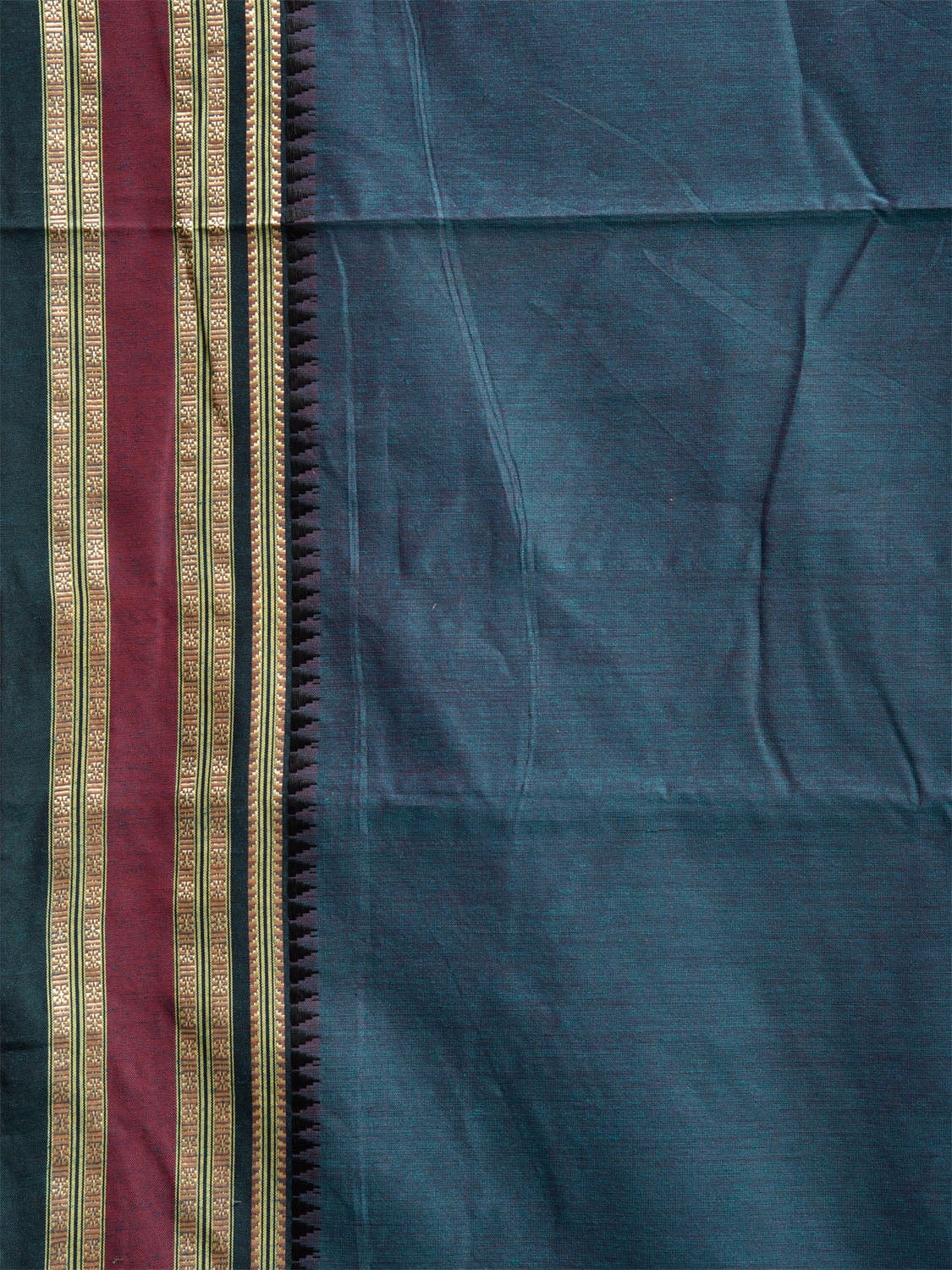 Teal Bamboo Cotton Plain Saree with Strips Pallu Design No Blouse bc0799