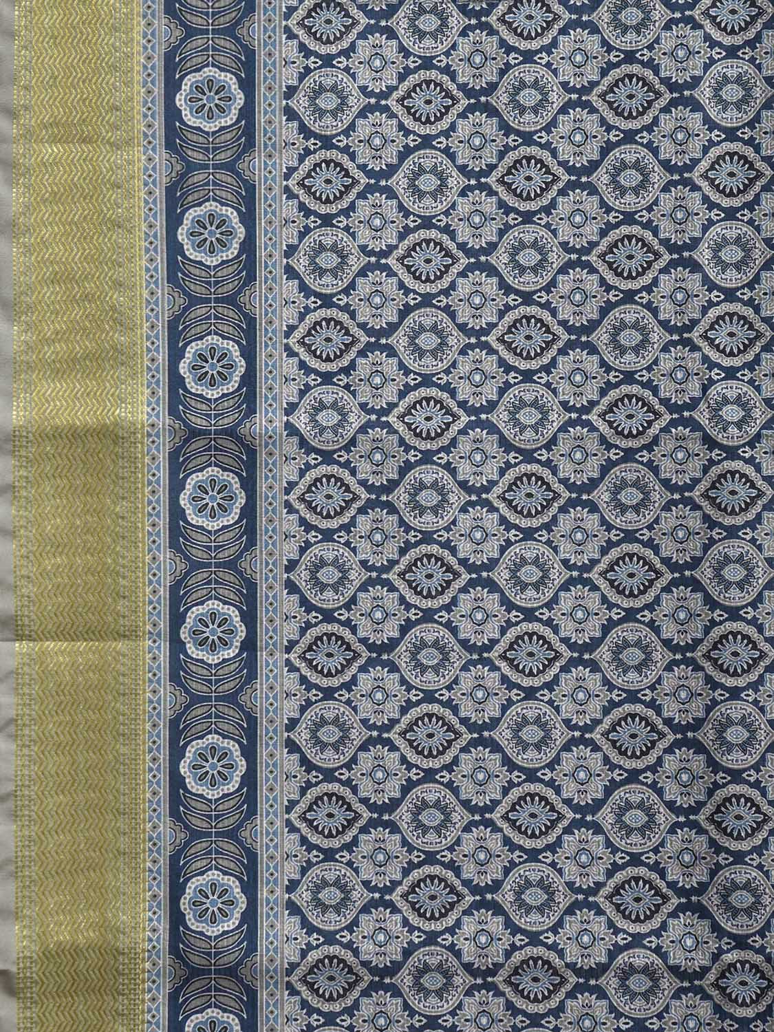 Teal Bamboo Cotton Saree with DIgital Print Design bc0844