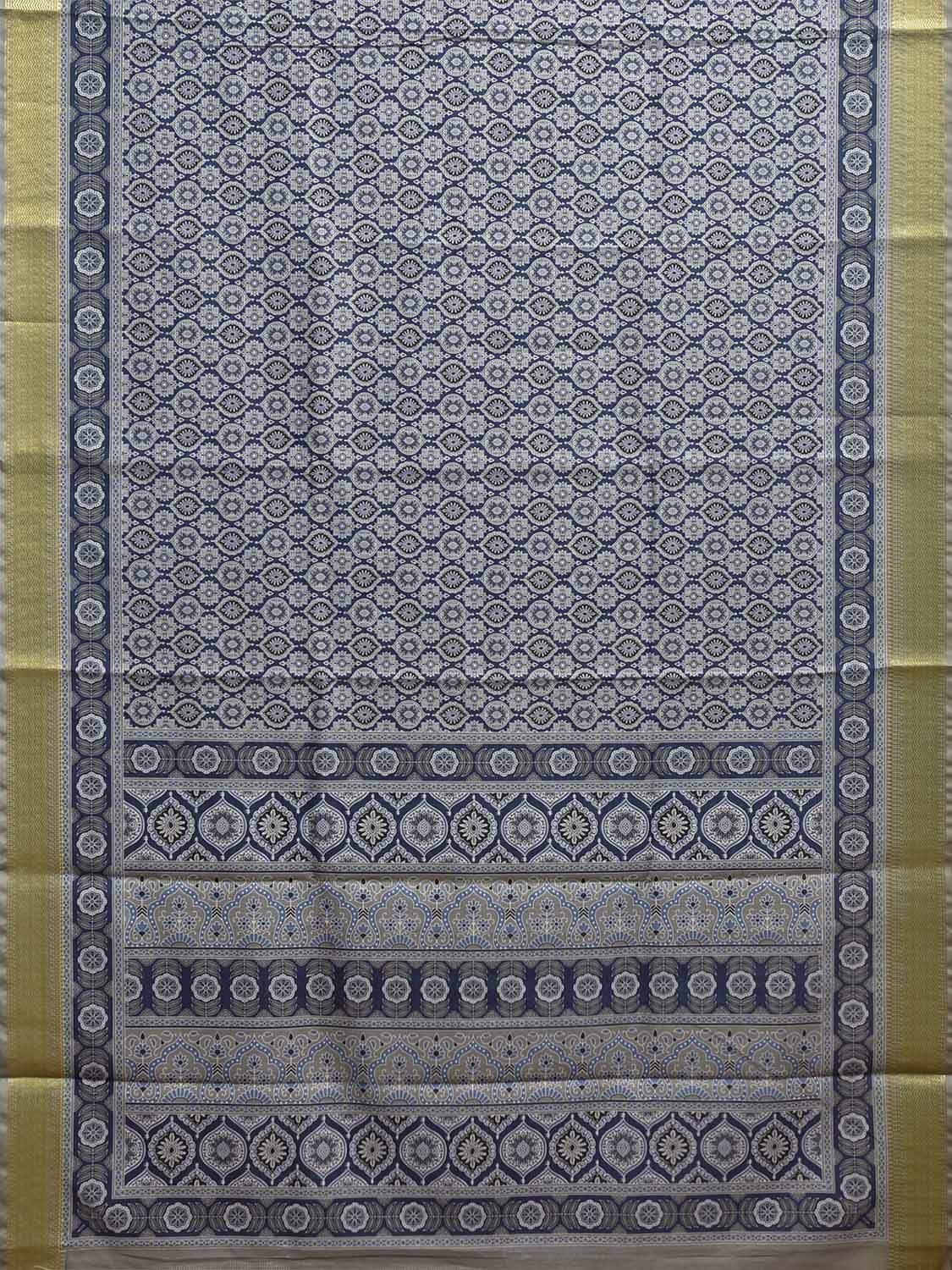 Teal Bamboo Cotton Saree with DIgital Print Design bc0844
