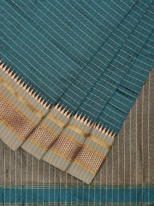 Teal Bamboo Cotton Viscose Silk Saree with Strips Design No Blouse bc0592