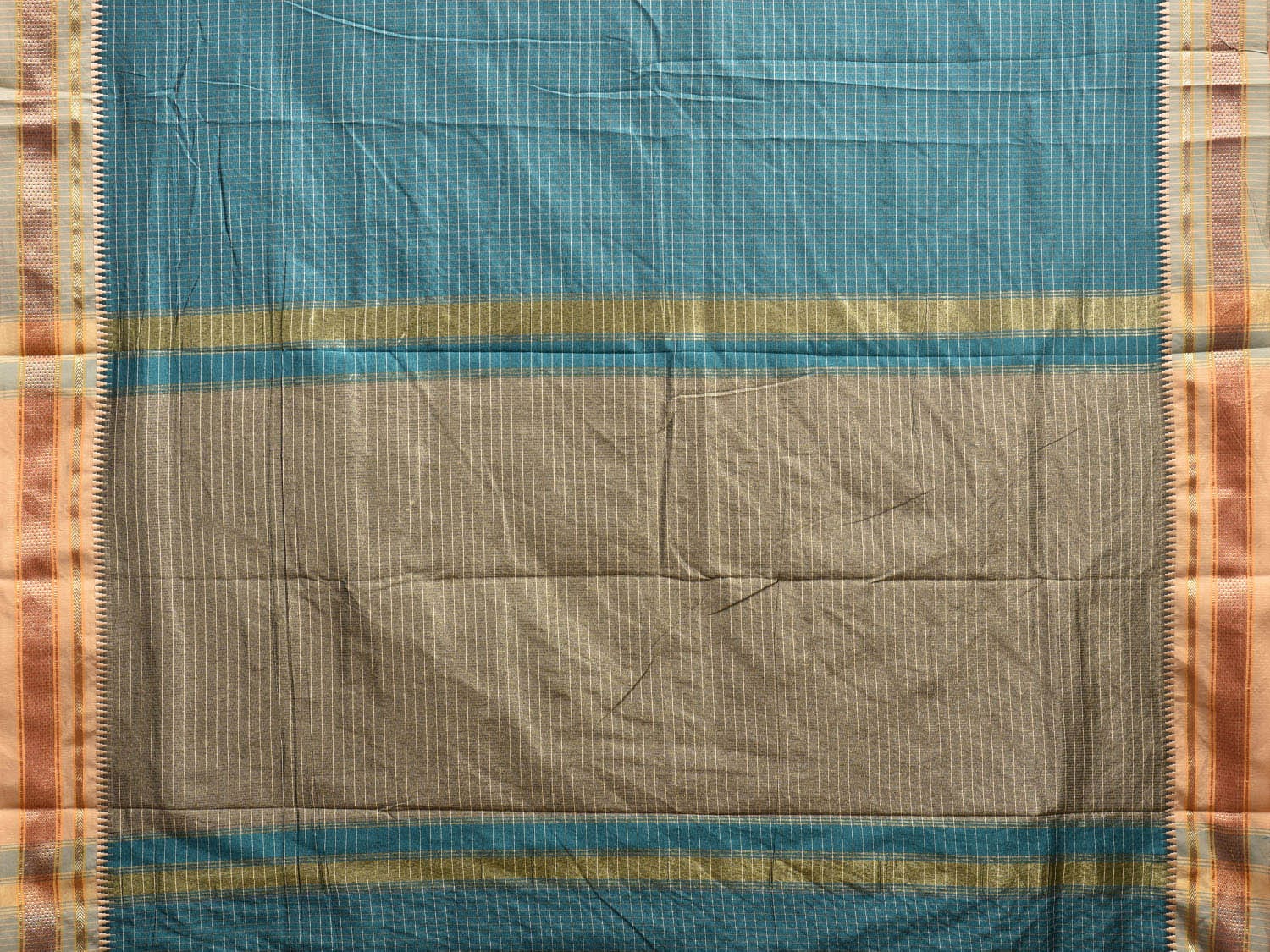 Teal Bamboo Cotton Viscose Silk Saree with Strips Design No Blouse bc0592