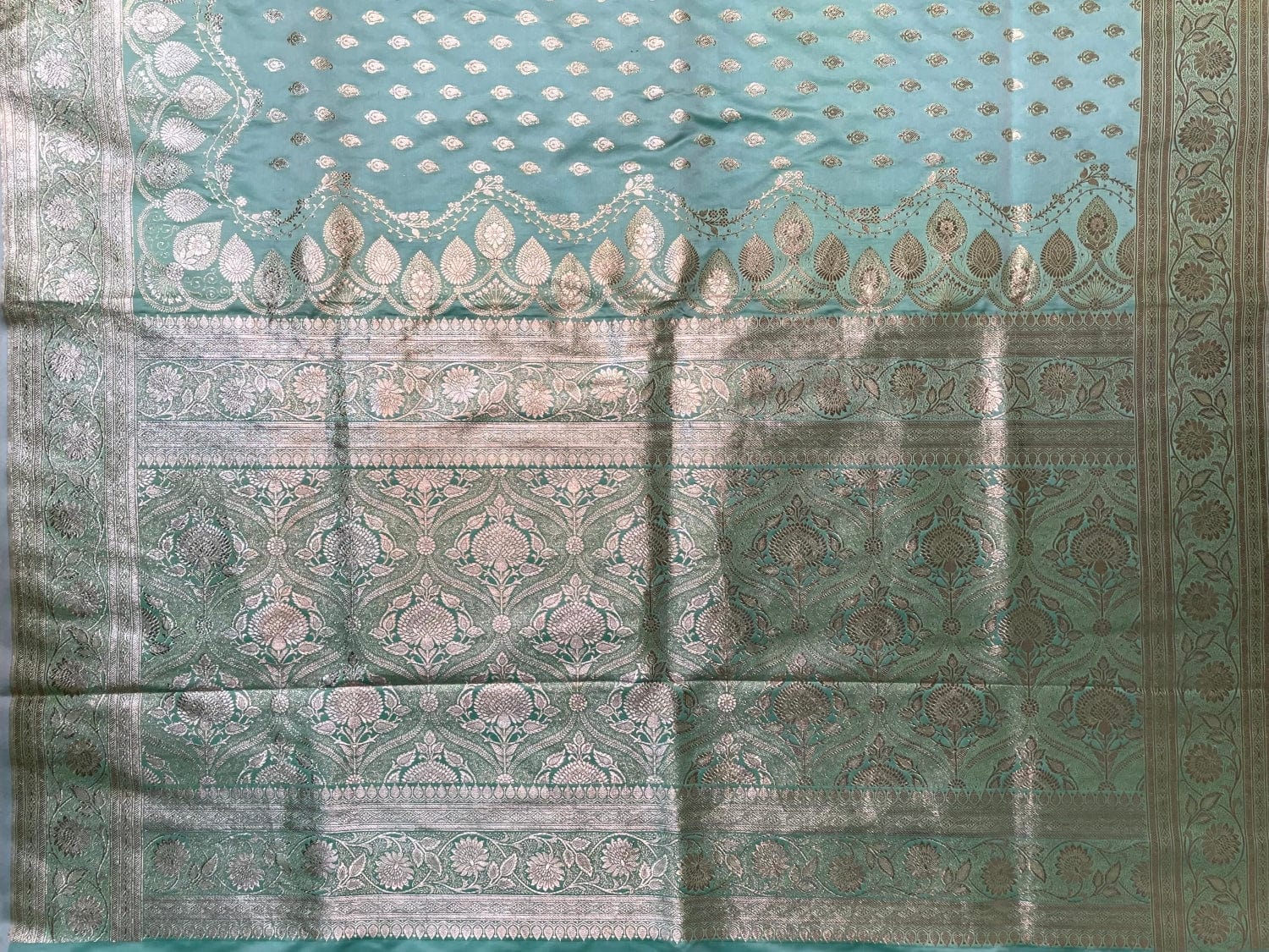 Teal Banaras Katan Silk Saree with Body Butti and Border Design b0411ds