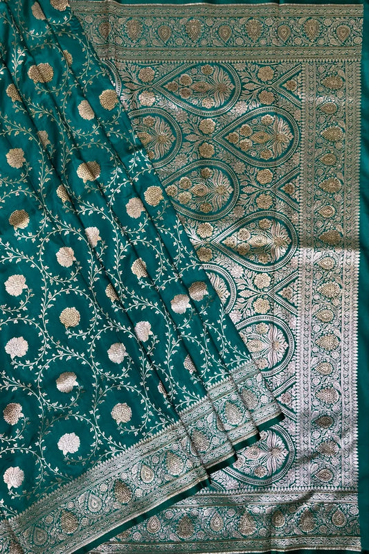 Teal Banaras Katan Silk Saree with Body Butti and Stone Work Design b0168ds
