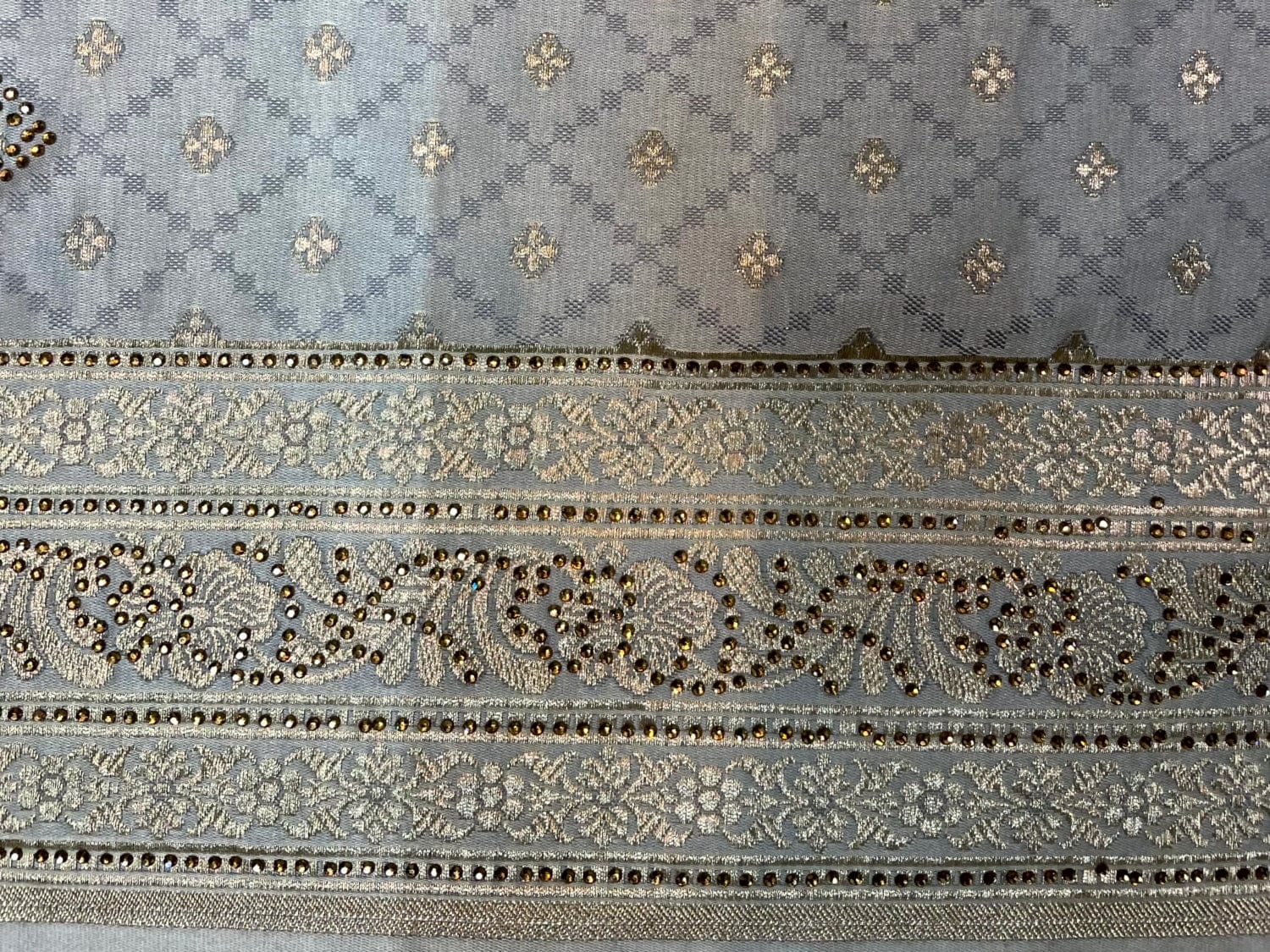 Teal Banaras Katan Silk Saree with Body Butti and Stone Work Design b0418ds