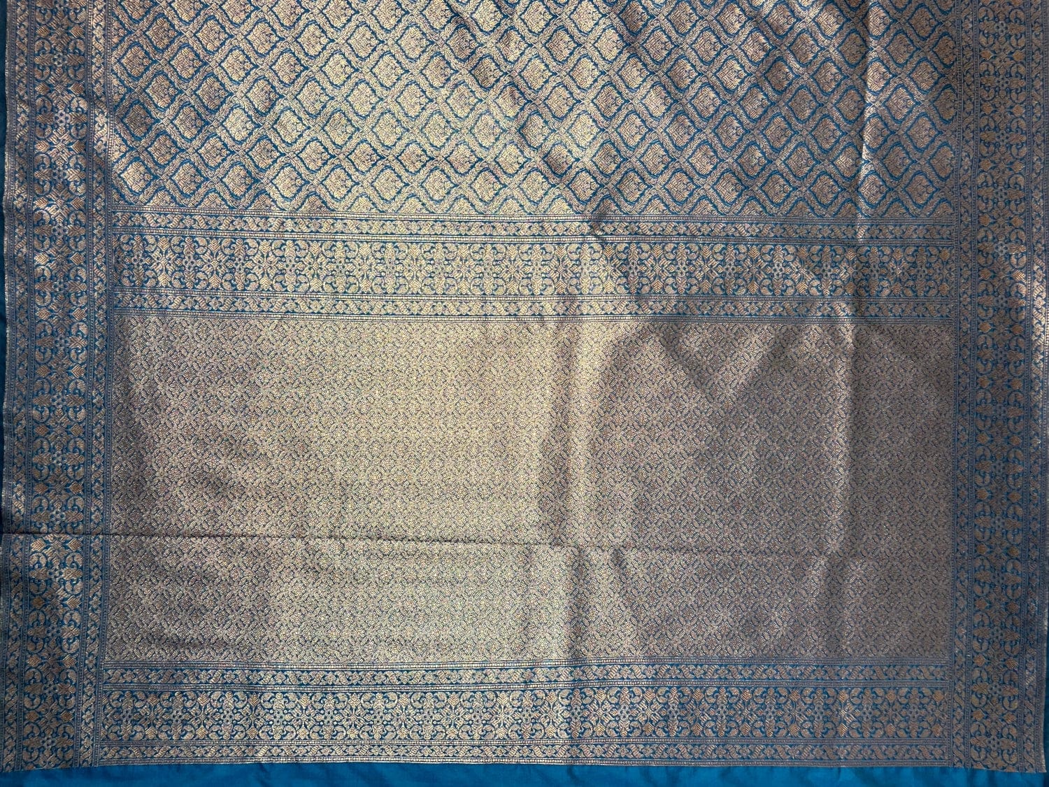 Teal Blue  Antique Zari  Banaras Katan Intricate Allover Brocade Saree with Border and Pallu Design b0347ds