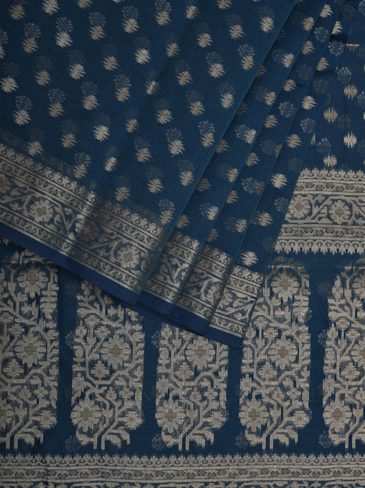 Teal Cut Work Sico Cotton Saree with All Over Banaras Design o0378