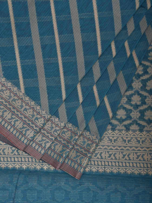 Teal Dhakai Jamdani Cotton Viscose Saree with Diagonal and Border Design dj0062