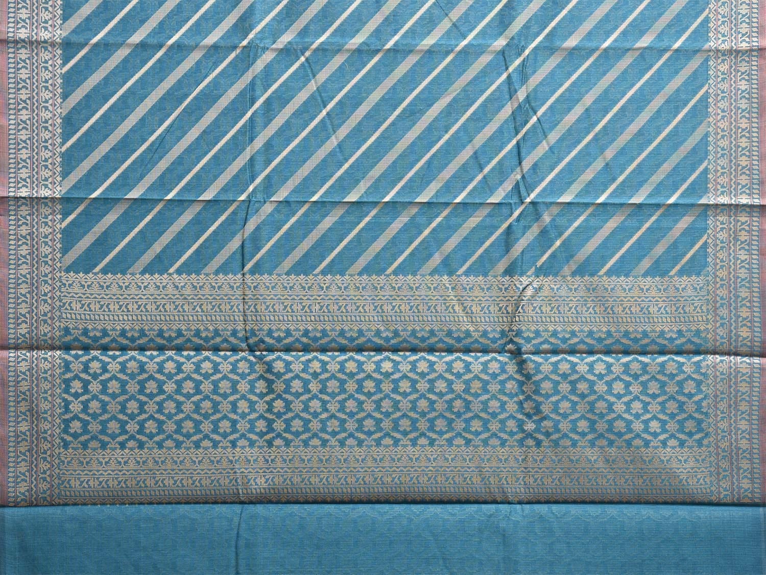 Teal Dhakai Jamdani Cotton Viscose Saree with Diagonal and Border Design dj0062