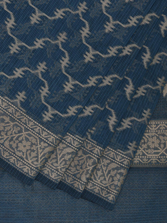 Teal Dhakai Jamdani Cotton Viscose Saree with Zig-Zag and Floral Pallu Design dj0076