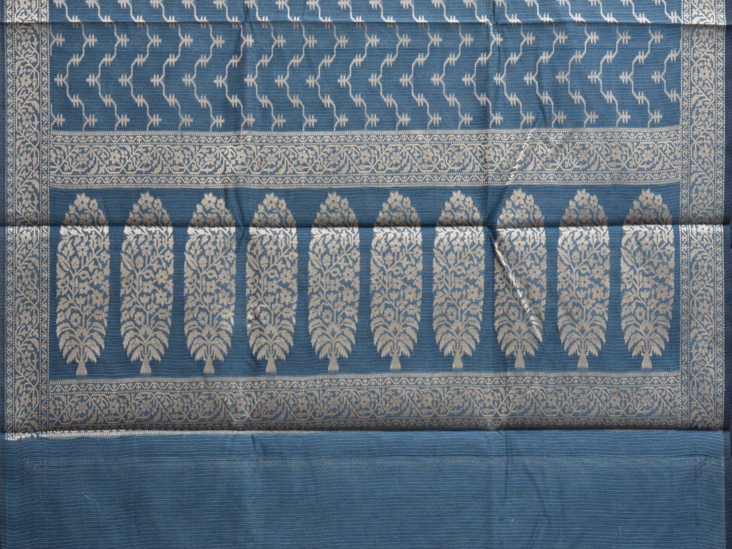 Teal Dhakai Jamdani Cotton Viscose Saree with Zig-Zag and Floral Pallu Design dj0076