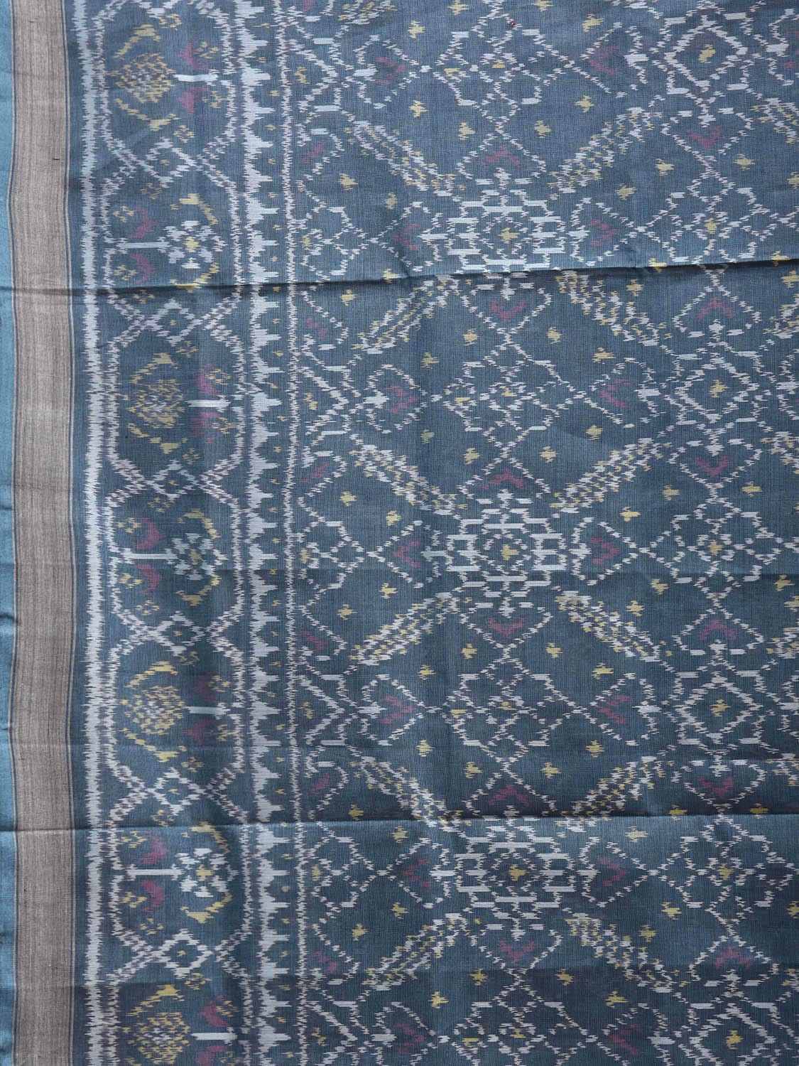 Teal Ikat Cotton Handloom Saree with All Over Grill Design i0973