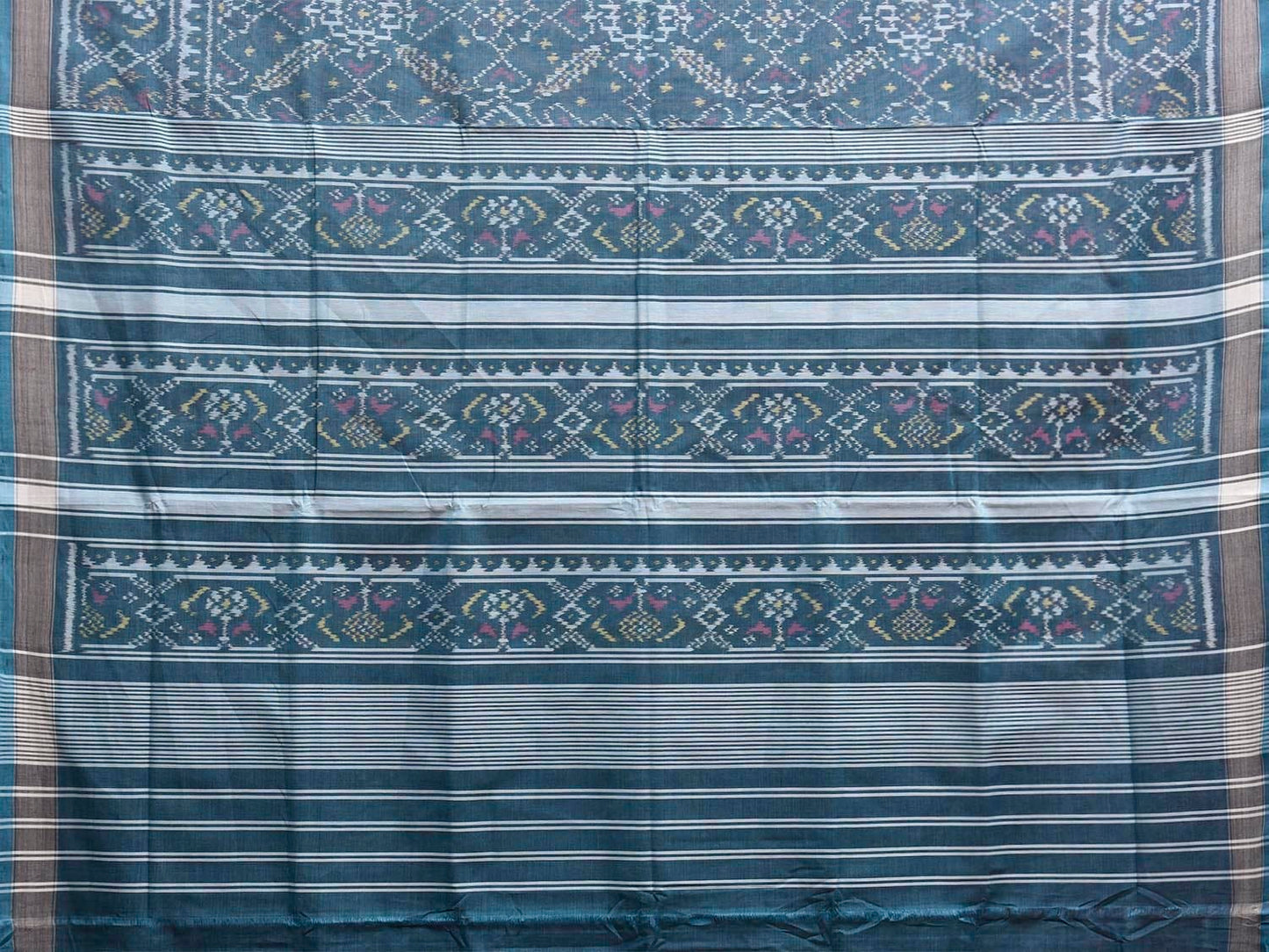 Teal Ikat Cotton Handloom Saree with All Over Grill Design i0973