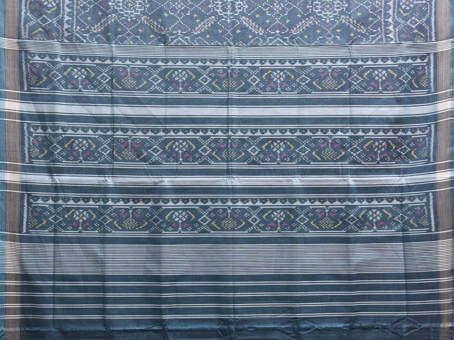 Teal Ikat Cotton Handloom Saree with All Over Grill Design i0973