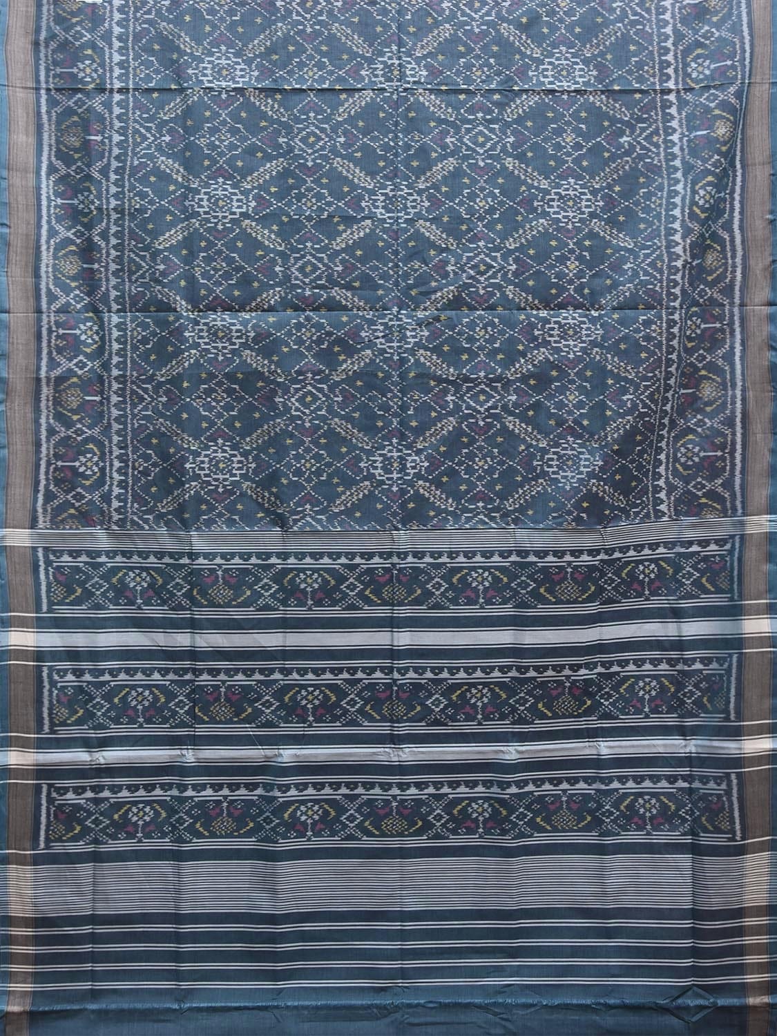 Teal Ikat Cotton Handloom Saree with All Over Grill Design i0973