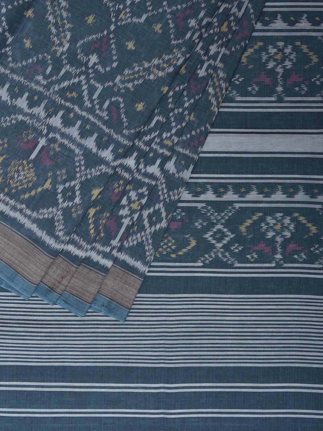 Teal Ikat Cotton Handloom Saree with All Over Grill Design i0973