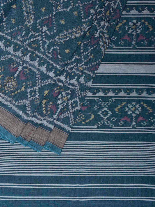 Teal Ikat Cotton Handloom Saree with All Over Grill Design i0973