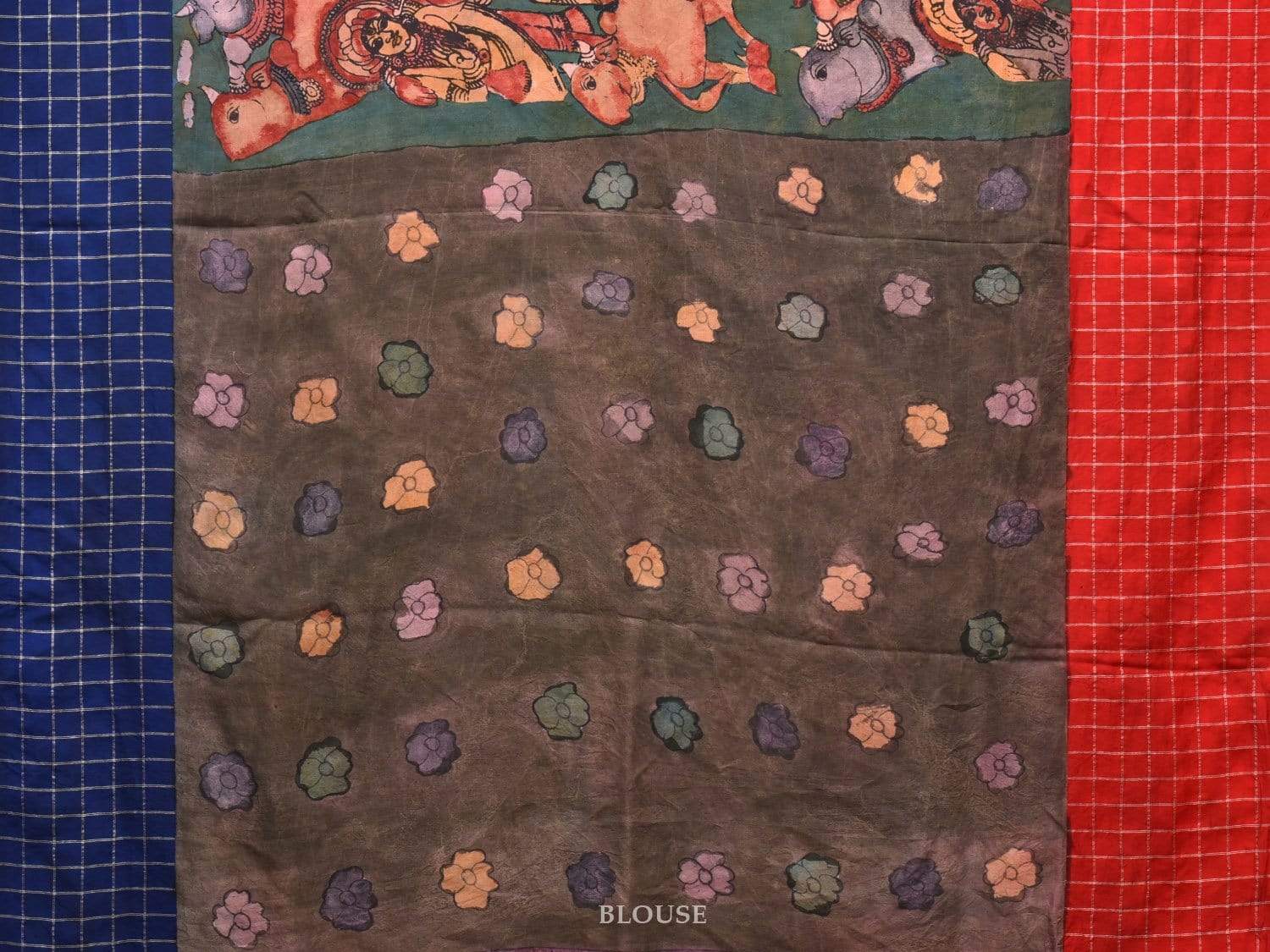 Teal Kalamkari Hand Painted Gadwal Silk Handloom Saree with Krishna Leela and Ganga-Jamuna Border Design KL0501