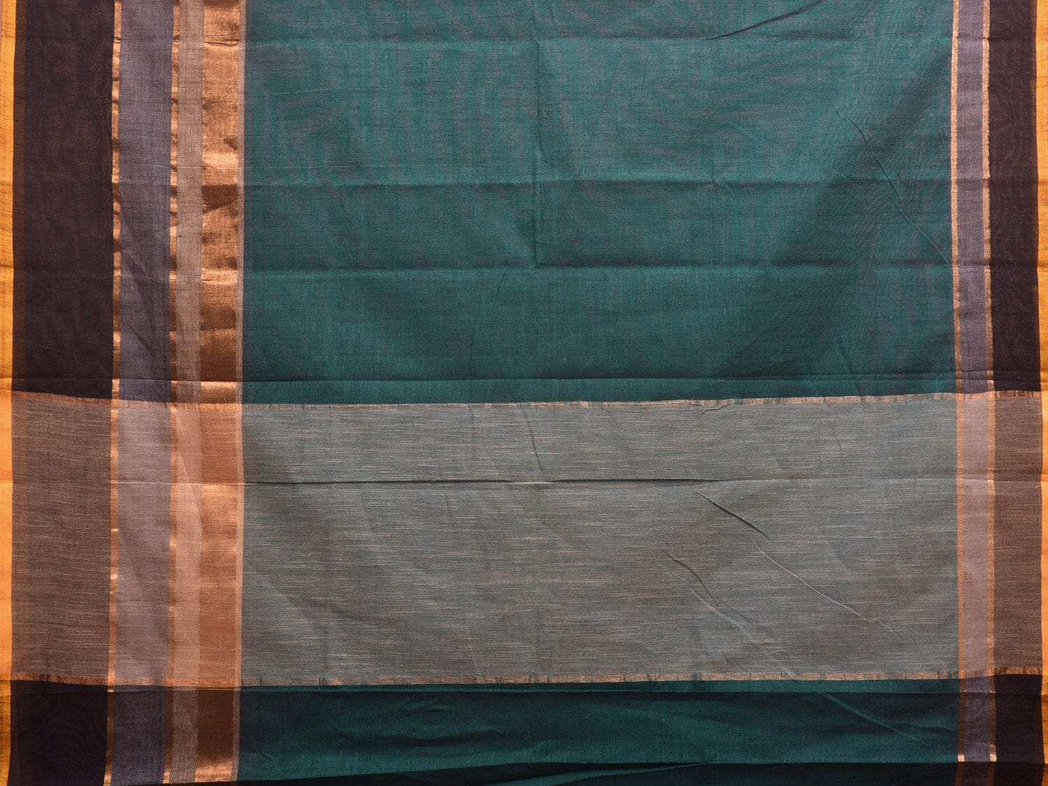 Teal Kanchipuram Cotton Saree with Strips Border Design k0596