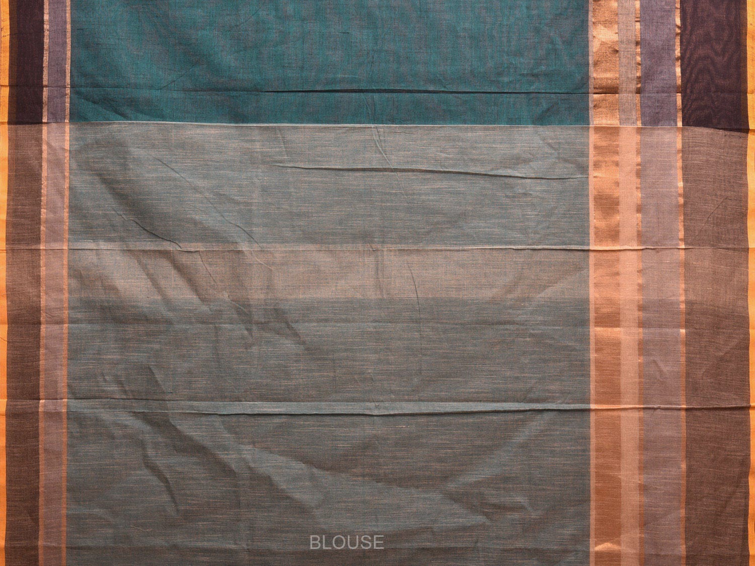 Teal Kanchipuram Cotton Saree with Strips Border Design k0596