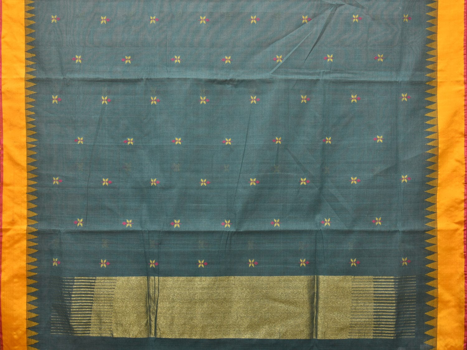 Teal Khadi Cotton Handloom Saree with Jamdani Body Buta Design kh0654
