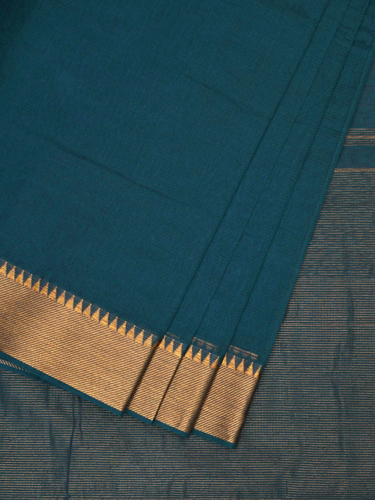 Teal Mangalgiri Cotton Handloom Saree with Strips Design mn0068
