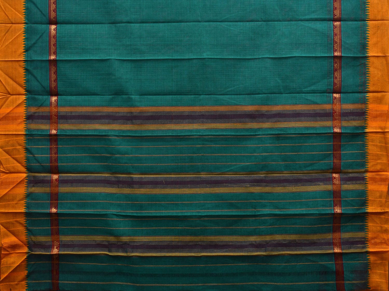Teal Narayanpet Cotton Handloom Saree with Checks Design No Blouse np0588