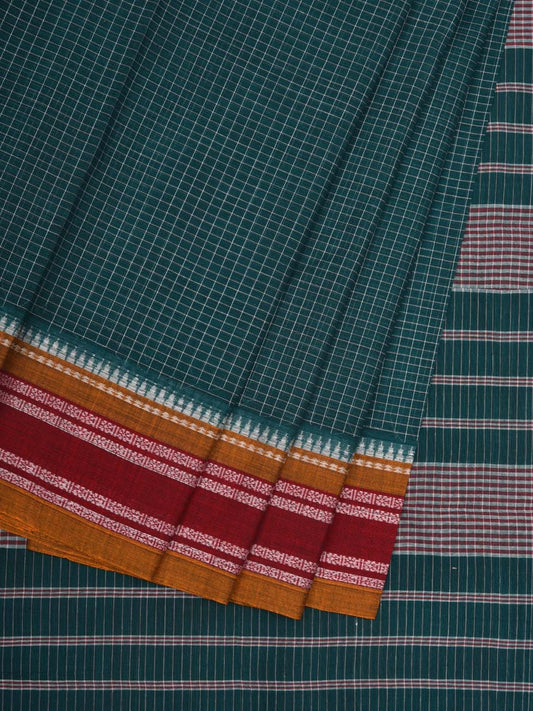 Teal Narayanpet Cotton Handloom Saree with Checks Design No Blouse np0623
