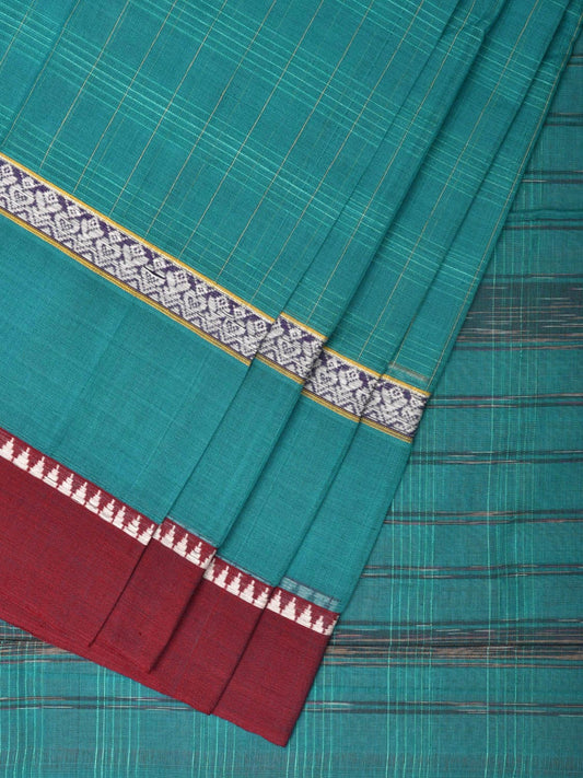 Teal Narayanpet Cotton Handloom Saree with One Side Big Border Design No Blouse np0784