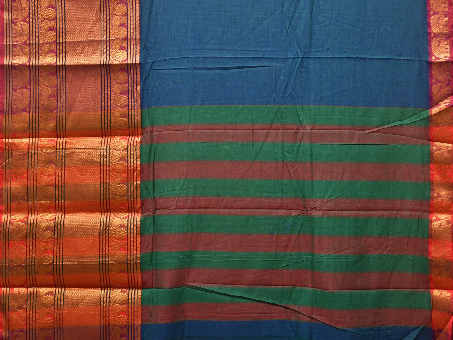 Teal Narayanpet Cotton Handloom Saree with One Side Big Border No Blouse np0740